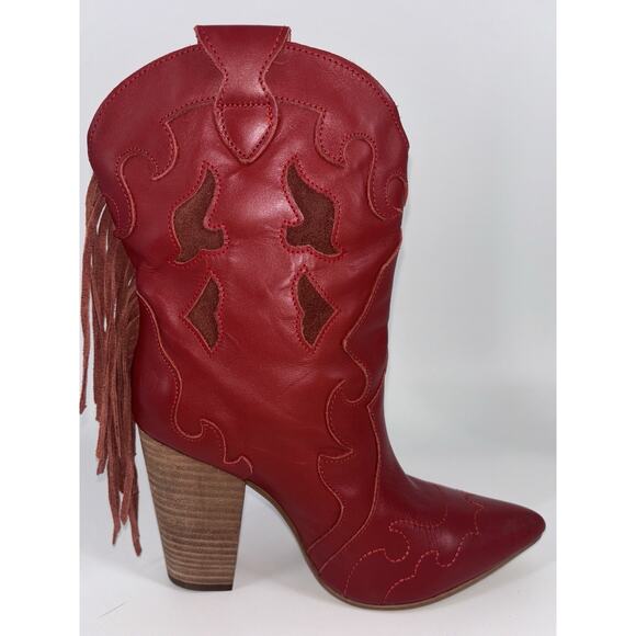 Dingo Red Lady’s Night Women’s Boots Red 9 Leather Fringe Cut Out MINT CONDITION - Picture 5 of 13